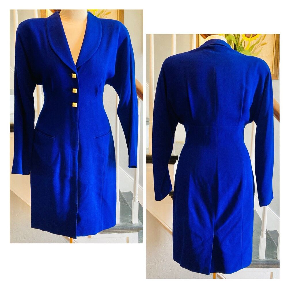 Early 1990s Tahari Blue Suit-inspired Dress Pyramid Studs Pencil Skirt Power